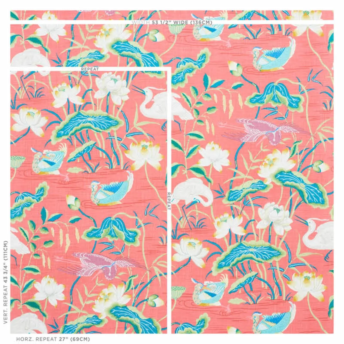 Schumacher 179041 Lotus Garden Red fabric swatch