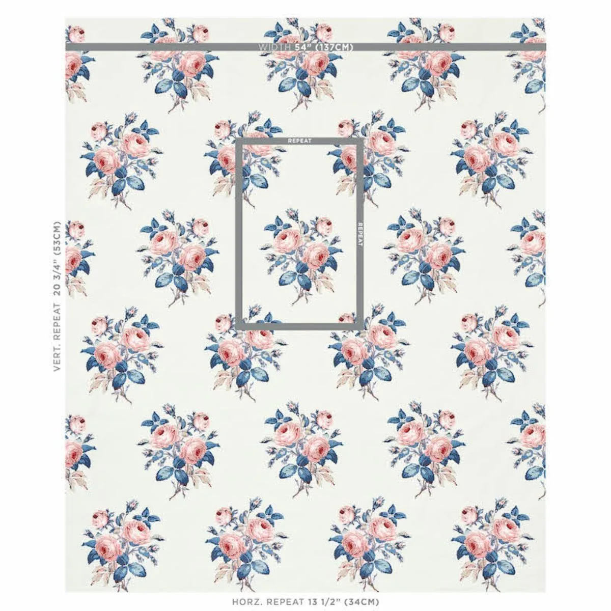 Schumacher 179632 Loudon Rose Rose & Blue fabric swatch