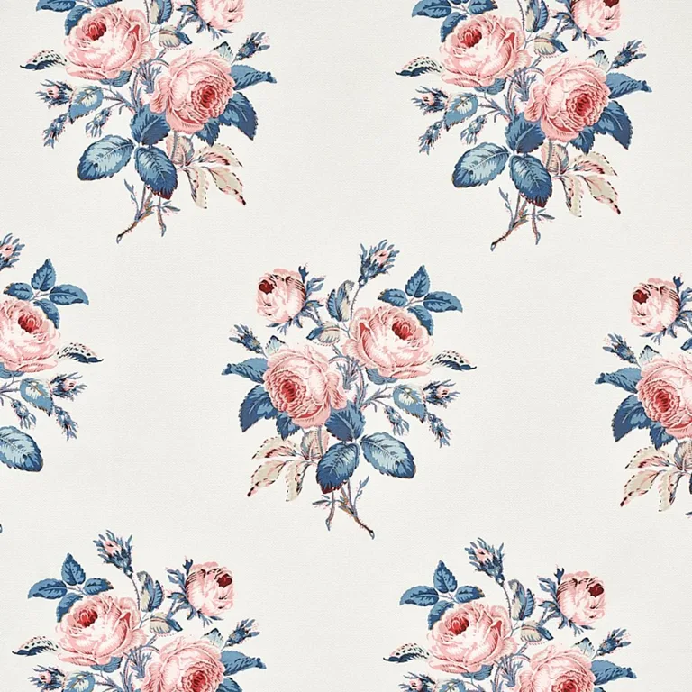 Schumacher 179632 Loudon Rose Rose & Blue fabric swatch