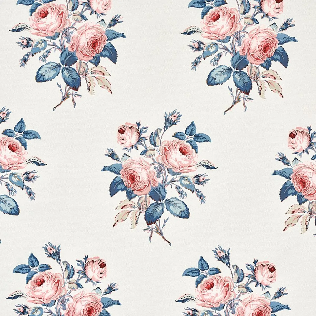 Schumacher 179632 Loudon Rose Rose & Blue fabric swatch