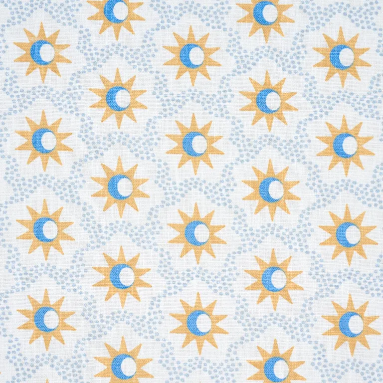 Schumacher 181941 Lucie Yellow & Sky fabric swatch