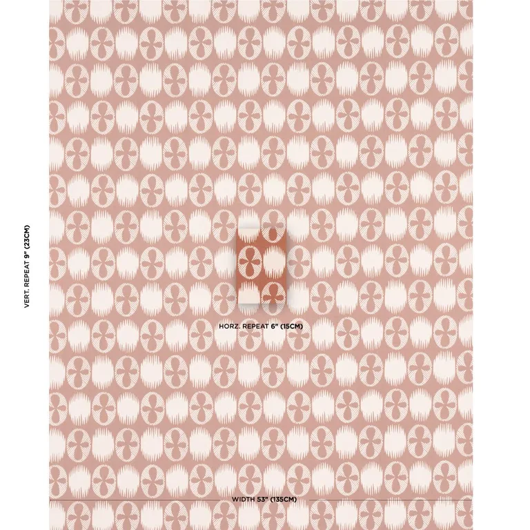 Schumacher 181511 Lunaria Blush On Terracotta fabric swatch