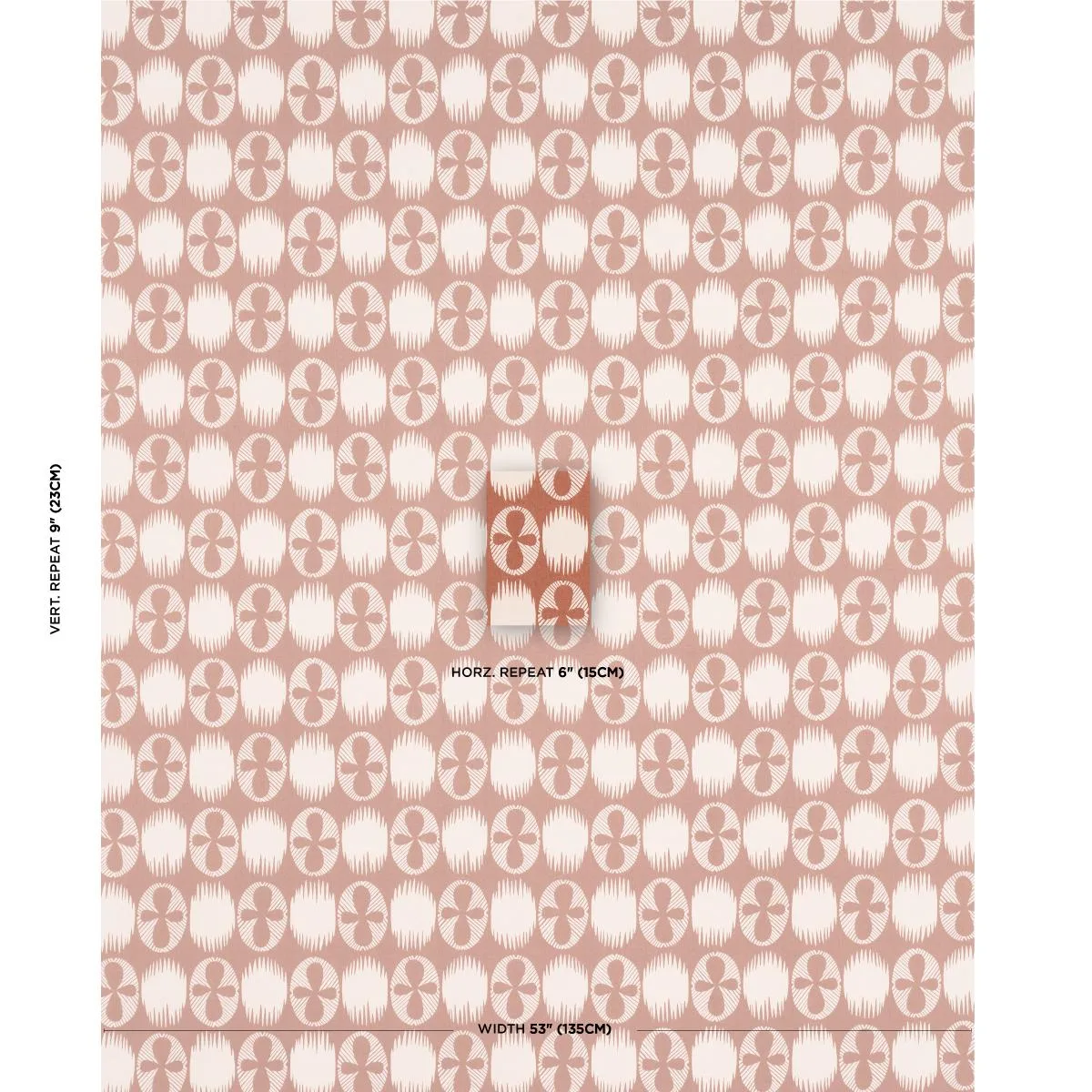 Schumacher 181511 Lunaria Blush On Terracotta fabric swatch