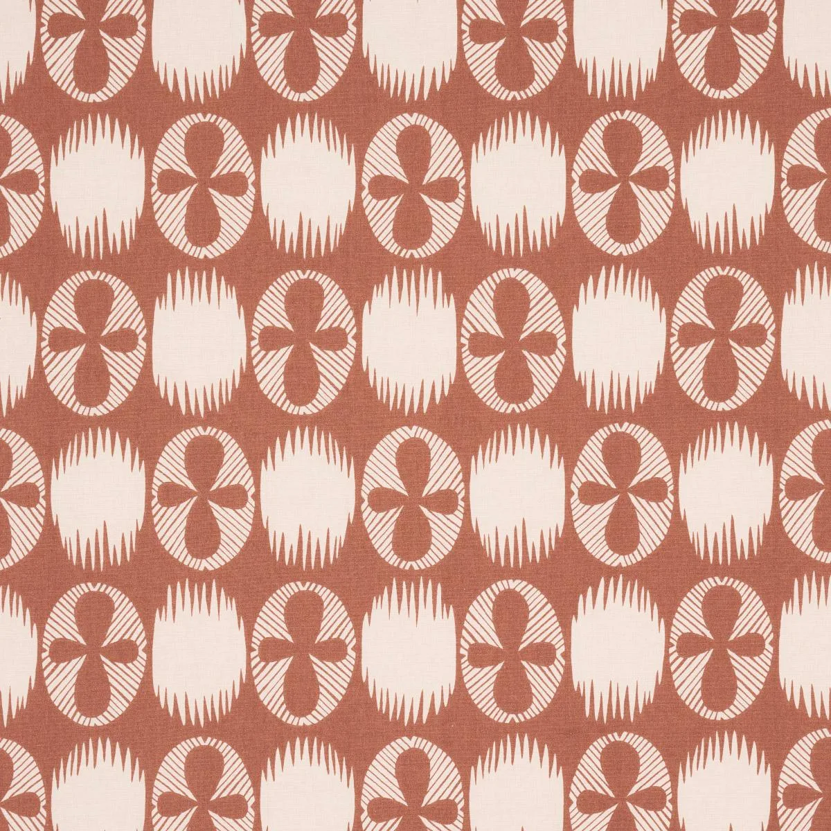 Schumacher 181511 Lunaria Blush On Terracotta fabric swatch