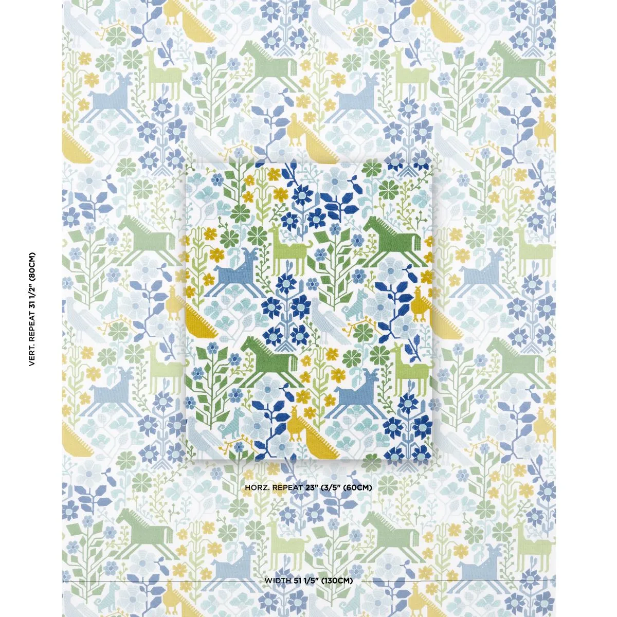 Schumacher 81521 Lupita Embroidery Green & Blue fabric swatch