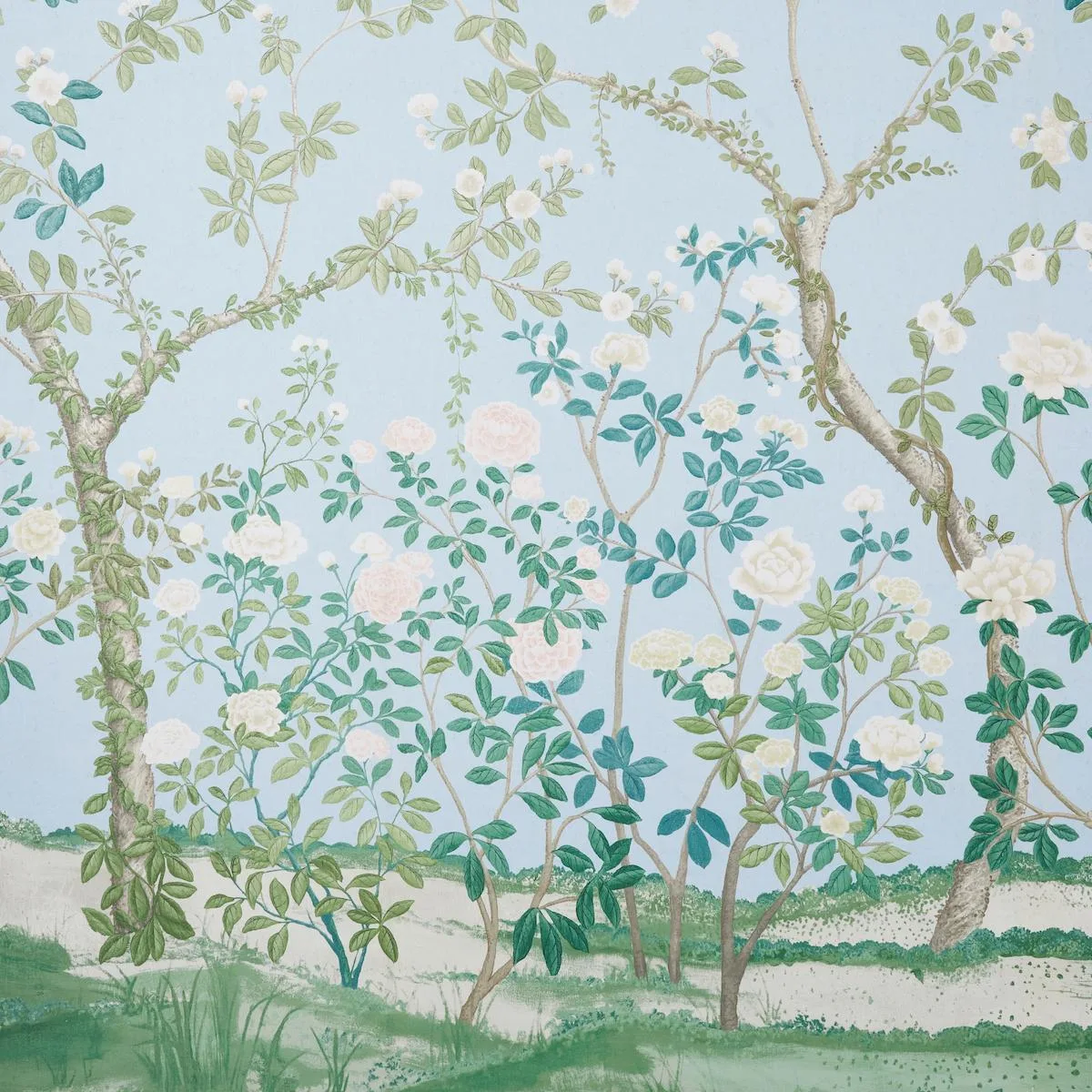 Schumacher 181572 Madame De Pompadour Panel Blue fabric swatch