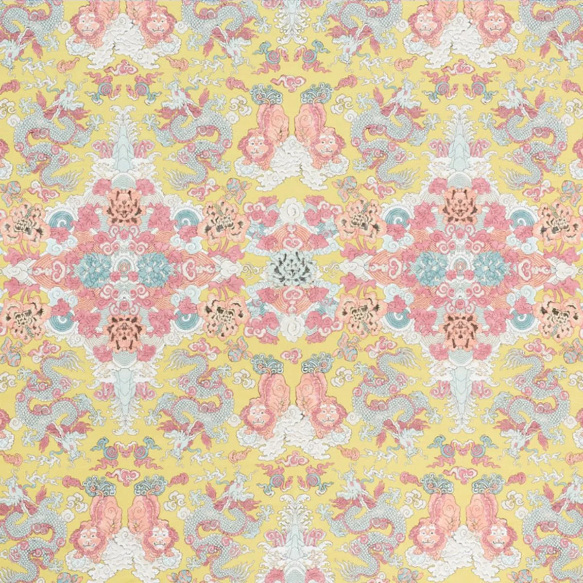 Schumacher 178052 Magic Mountain Dragon Yellow fabric swatch
