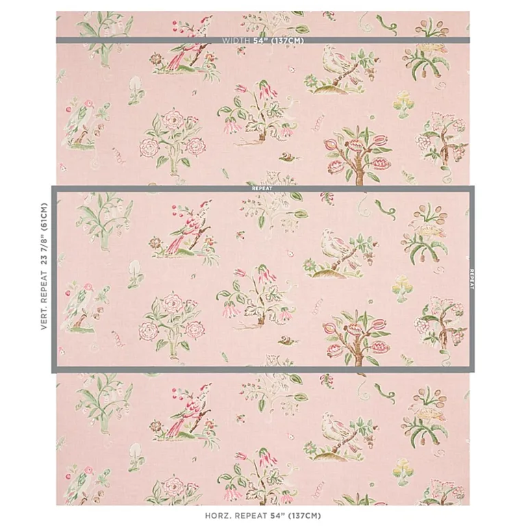 Schumacher 176754 Magical Menagerie Blush fabric swatch