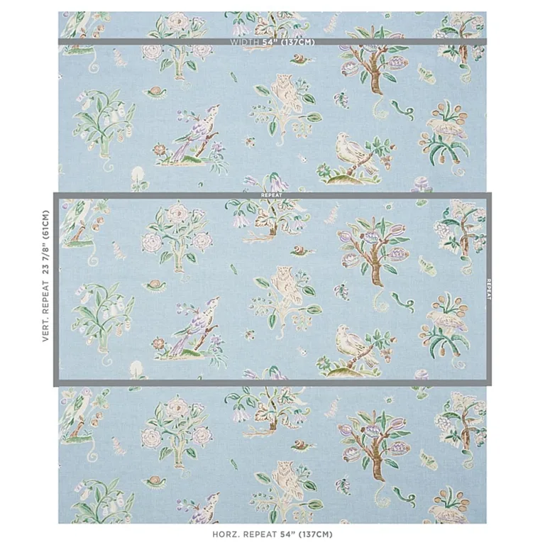 Schumacher 176755 Magical Menagerie Sky fabric swatch