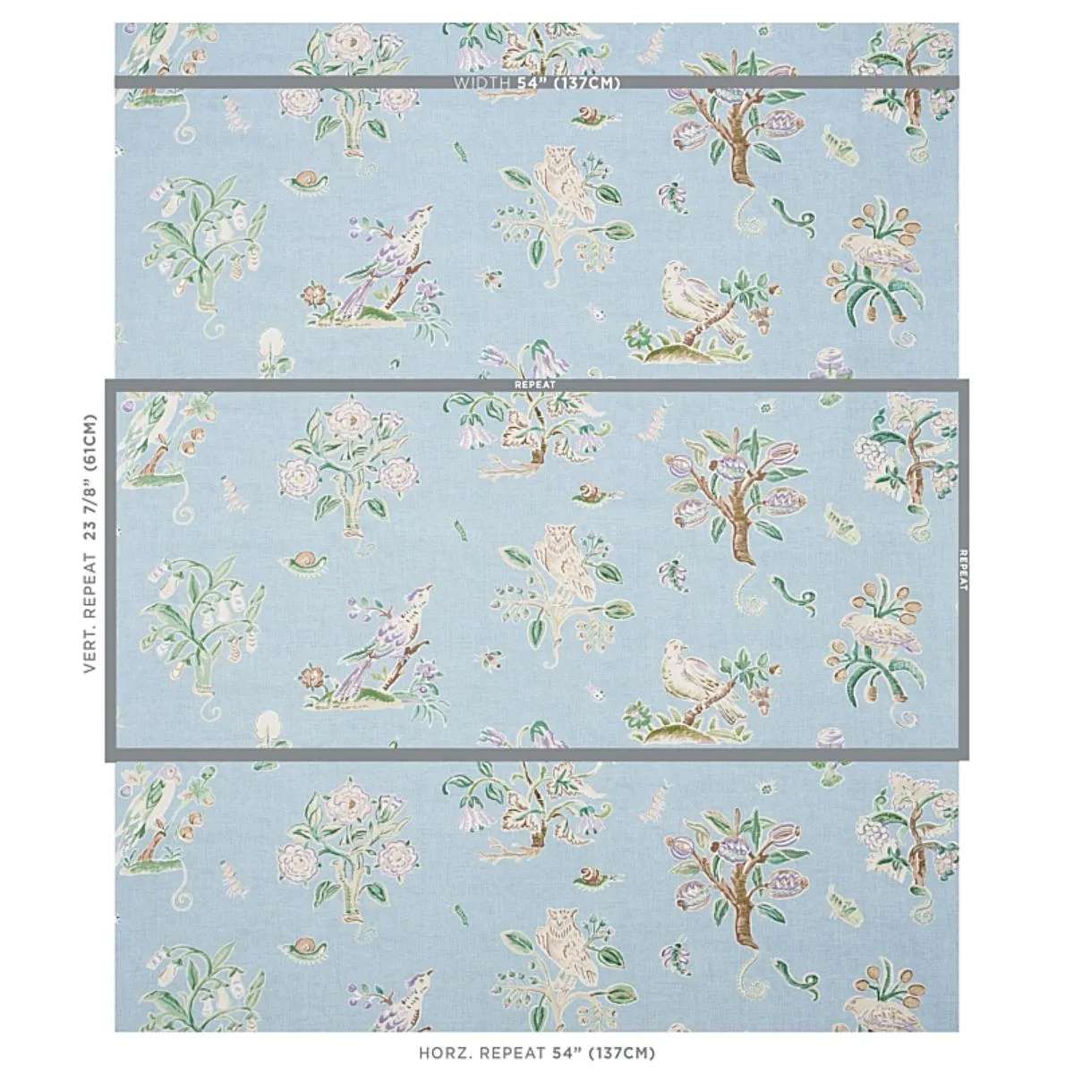 Schumacher 176755 Magical Menagerie Sky fabric swatch