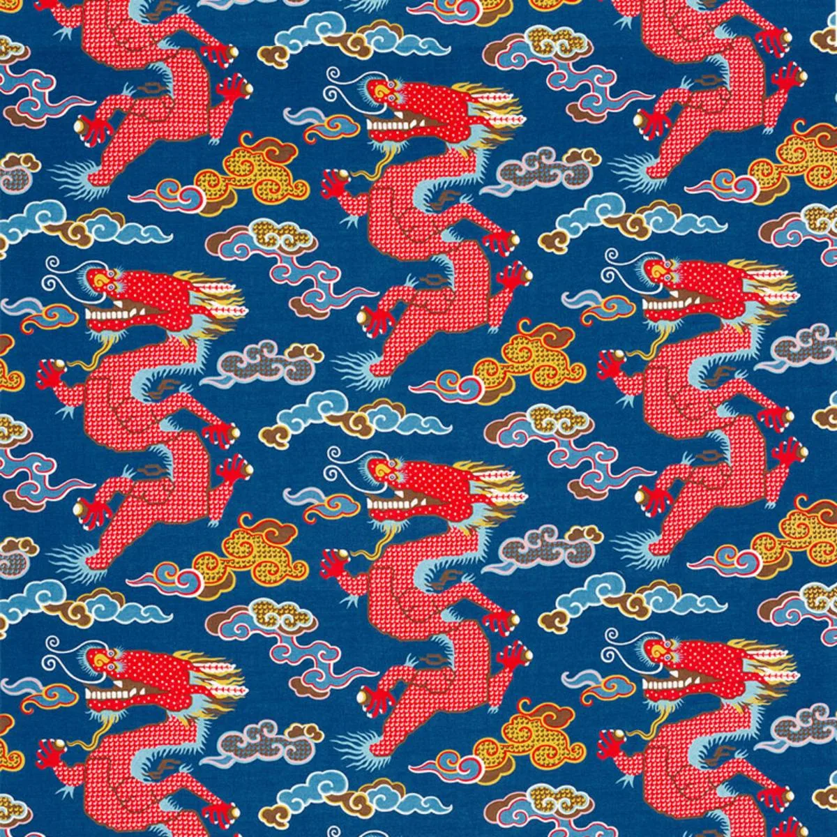 Schumacher 178590 Magical Ming Dragon Navy fabric swatch