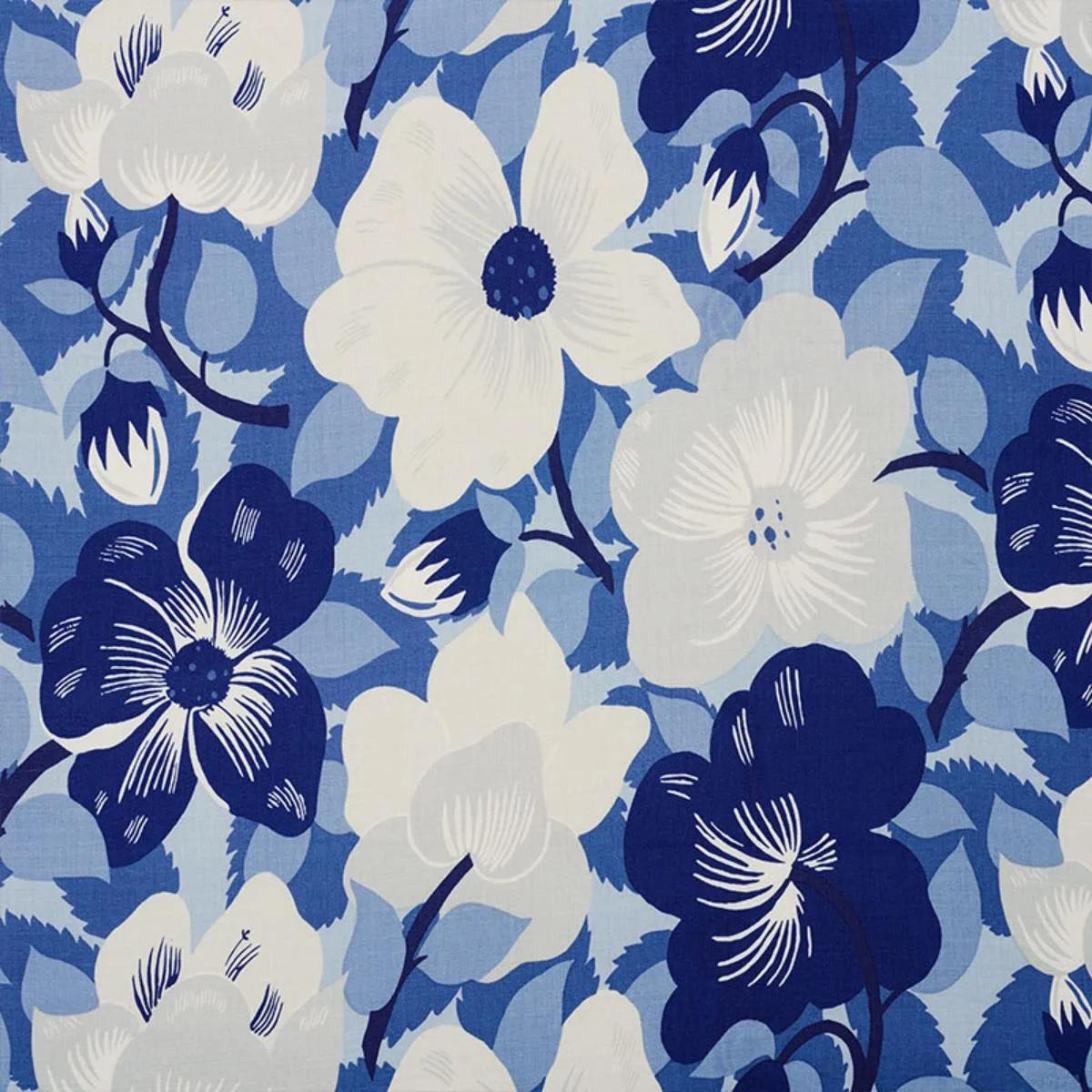 Schumacher 177562 Magnolias Blues fabric swatch