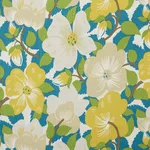 Schumacher 177560 Magnolias Citron & Peacock fabric swatch