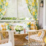 Schumacher 177560 Magnolias Citron & Peacock fabric swatch