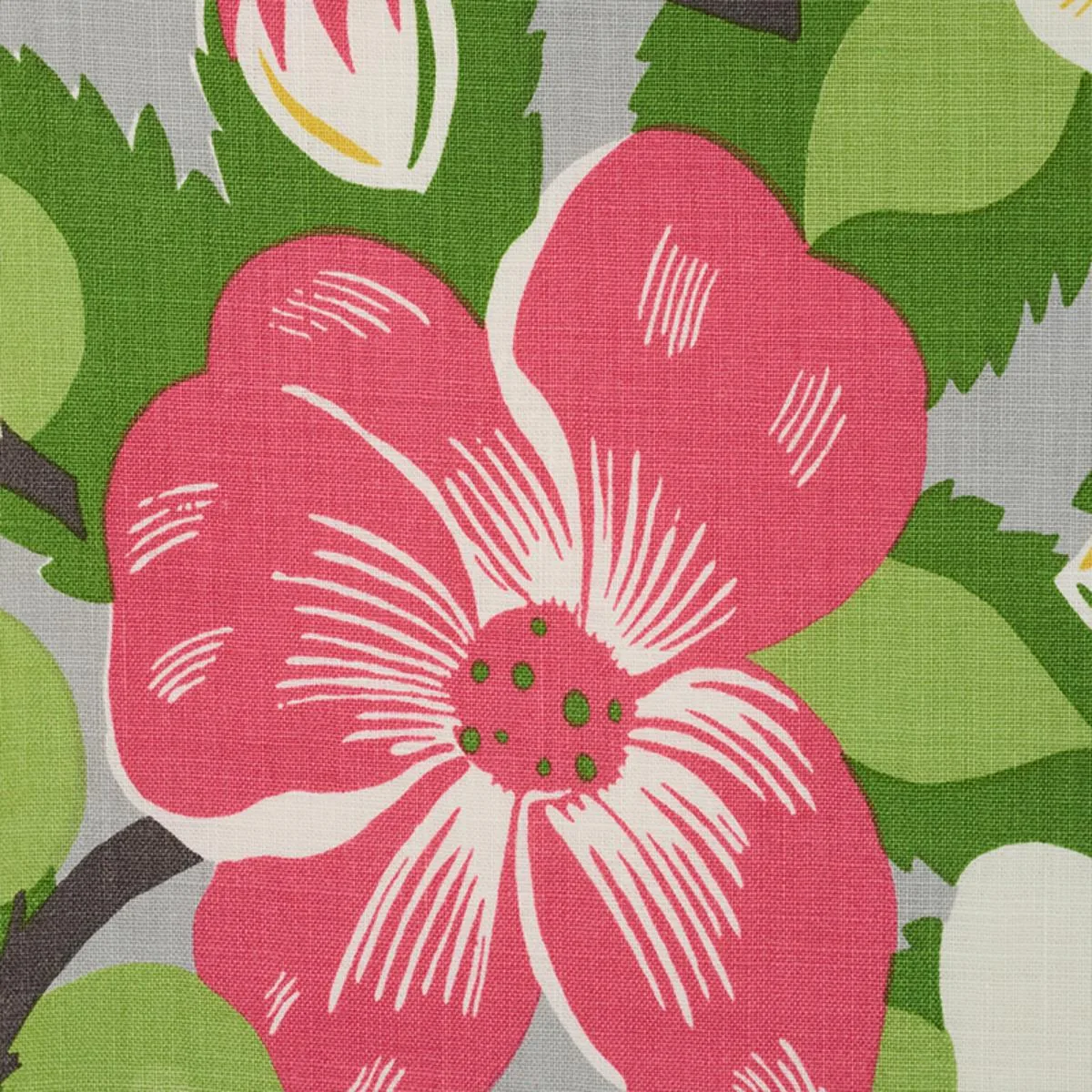 Schumacher 177561 Magnolias Poppy & Yellow fabric swatch