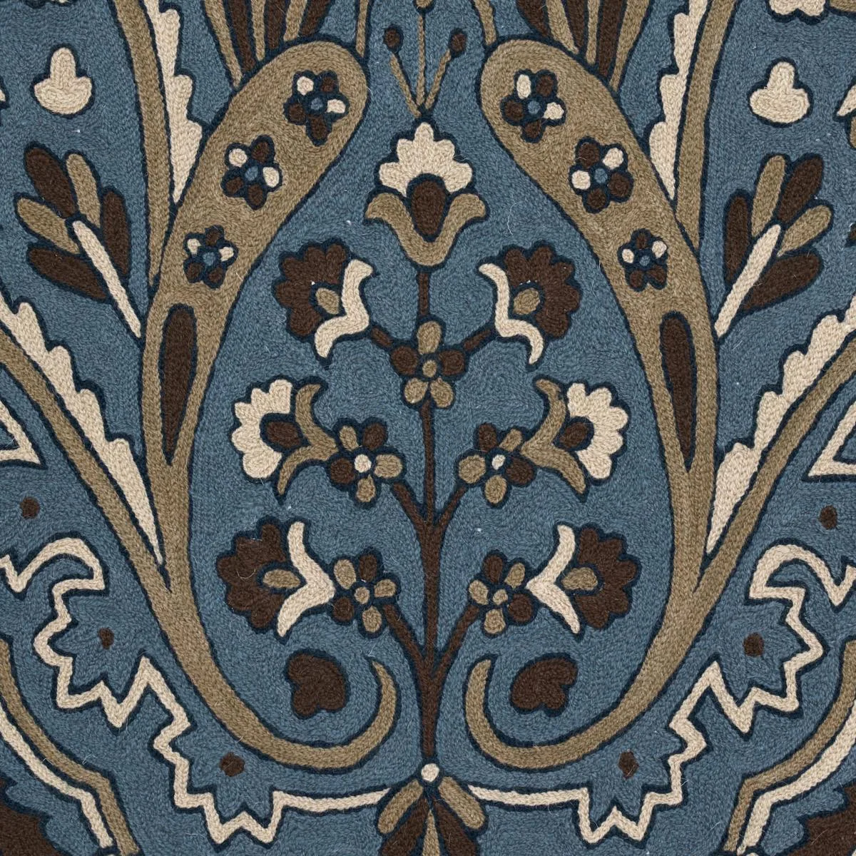 Schumacher 64812 Maharajah Crewel Embroidery Indigo fabric swatch