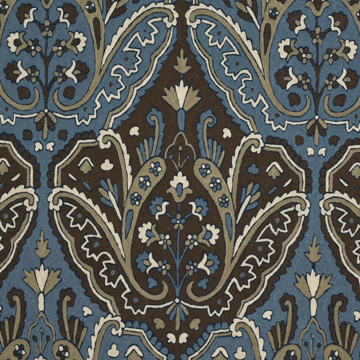 Schumacher 64812 Maharajah Crewel Embroidery Indigo fabric swatch