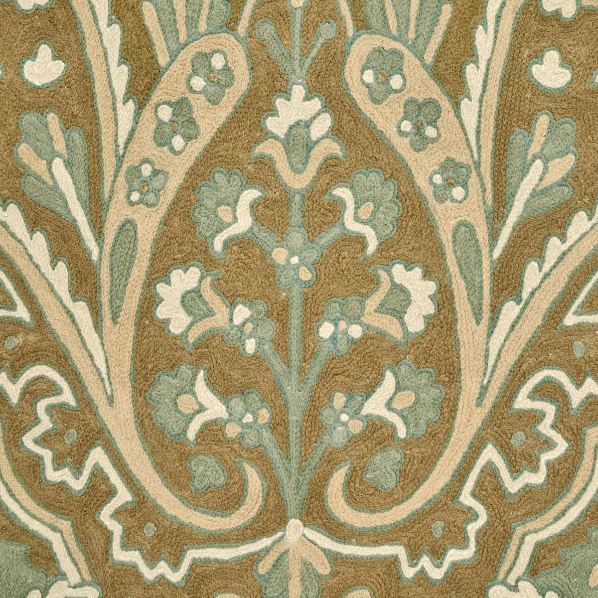 Schumacher 64810 Maharajah Crewel Embroidery Verdigris fabric swatch