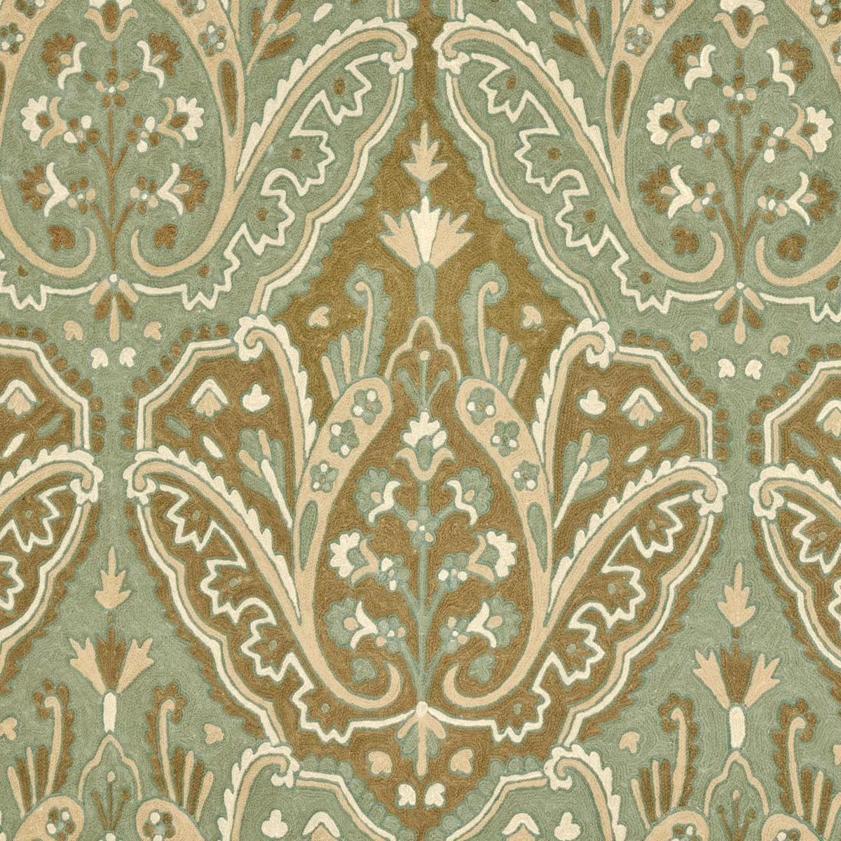 Schumacher 64810 Maharajah Crewel Embroidery Verdigris fabric swatch