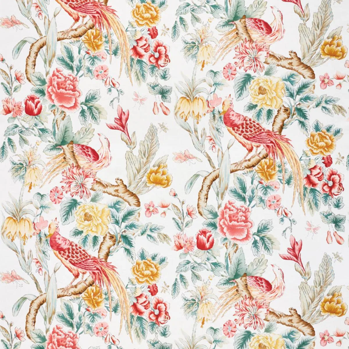 Schumacher 178161 Majestic Garden Rose & Celadon fabric swatch