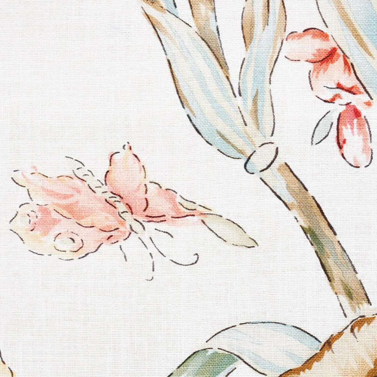 Schumacher 178161 Majestic Garden Rose & Celadon fabric swatch