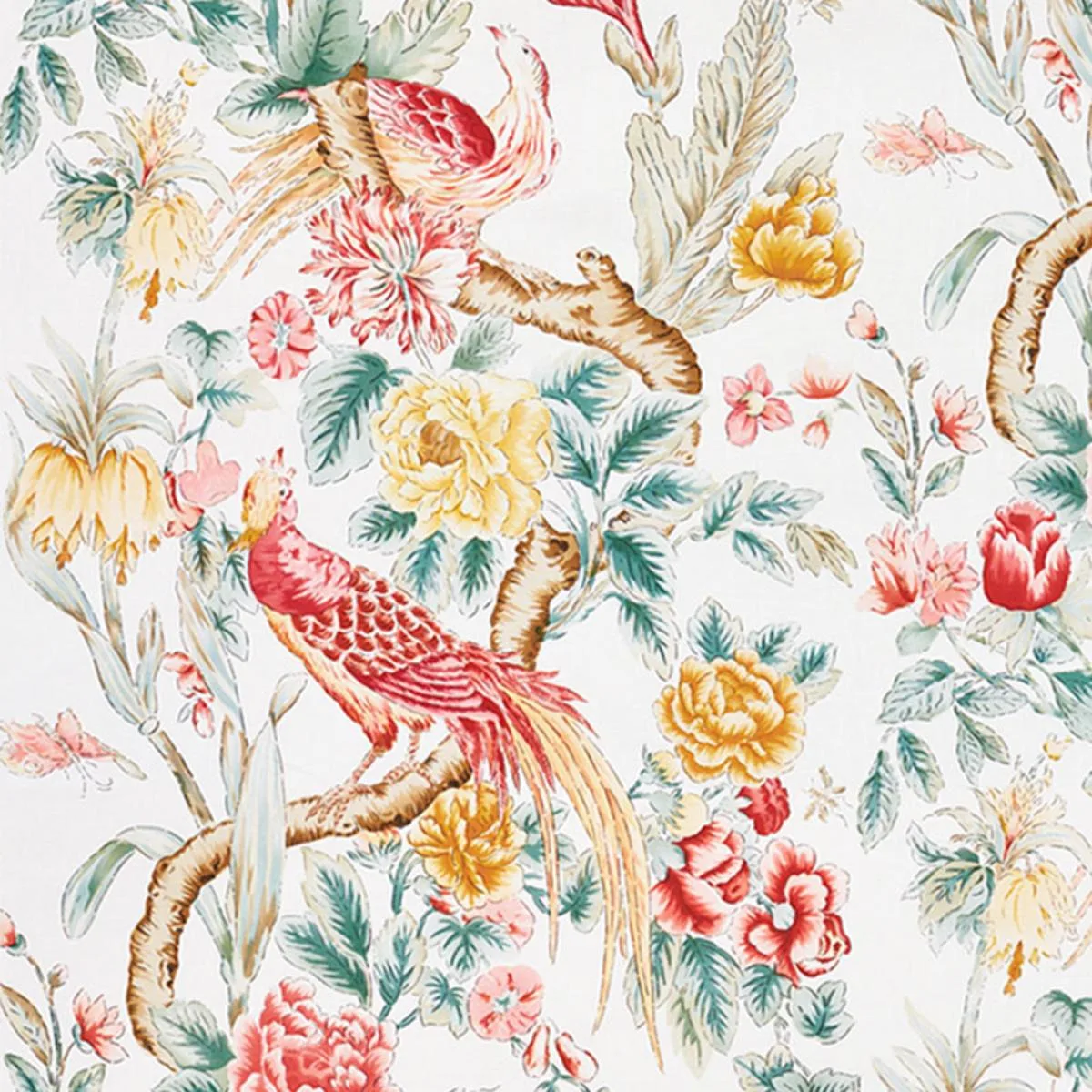Schumacher 178161 Majestic Garden Rose & Celadon fabric swatch