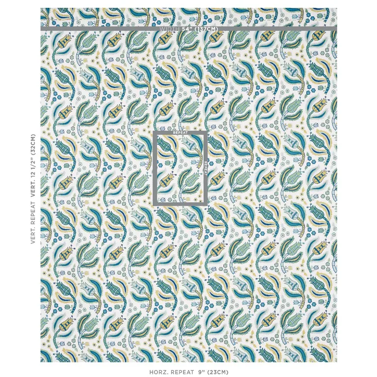 Schumacher 179850 Malabar Vine Peacock fabric swatch
