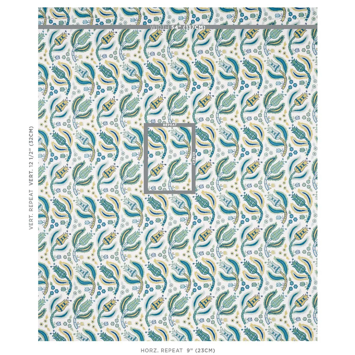 Schumacher 179850 Malabar Vine Peacock fabric swatch