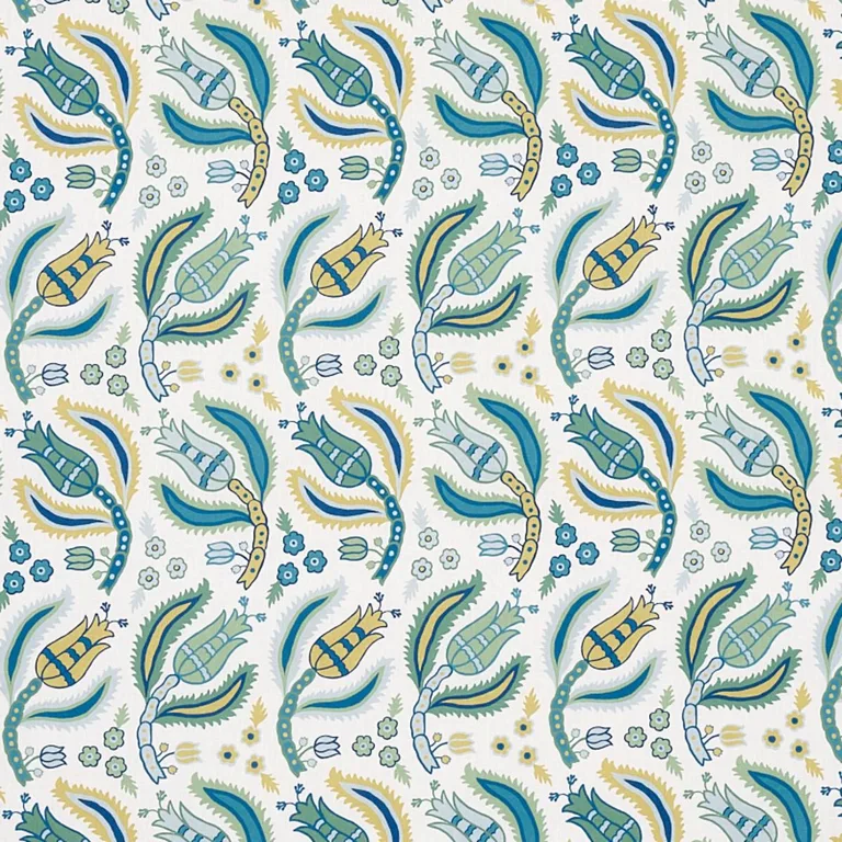 Schumacher 179850 Malabar Vine Peacock fabric swatch