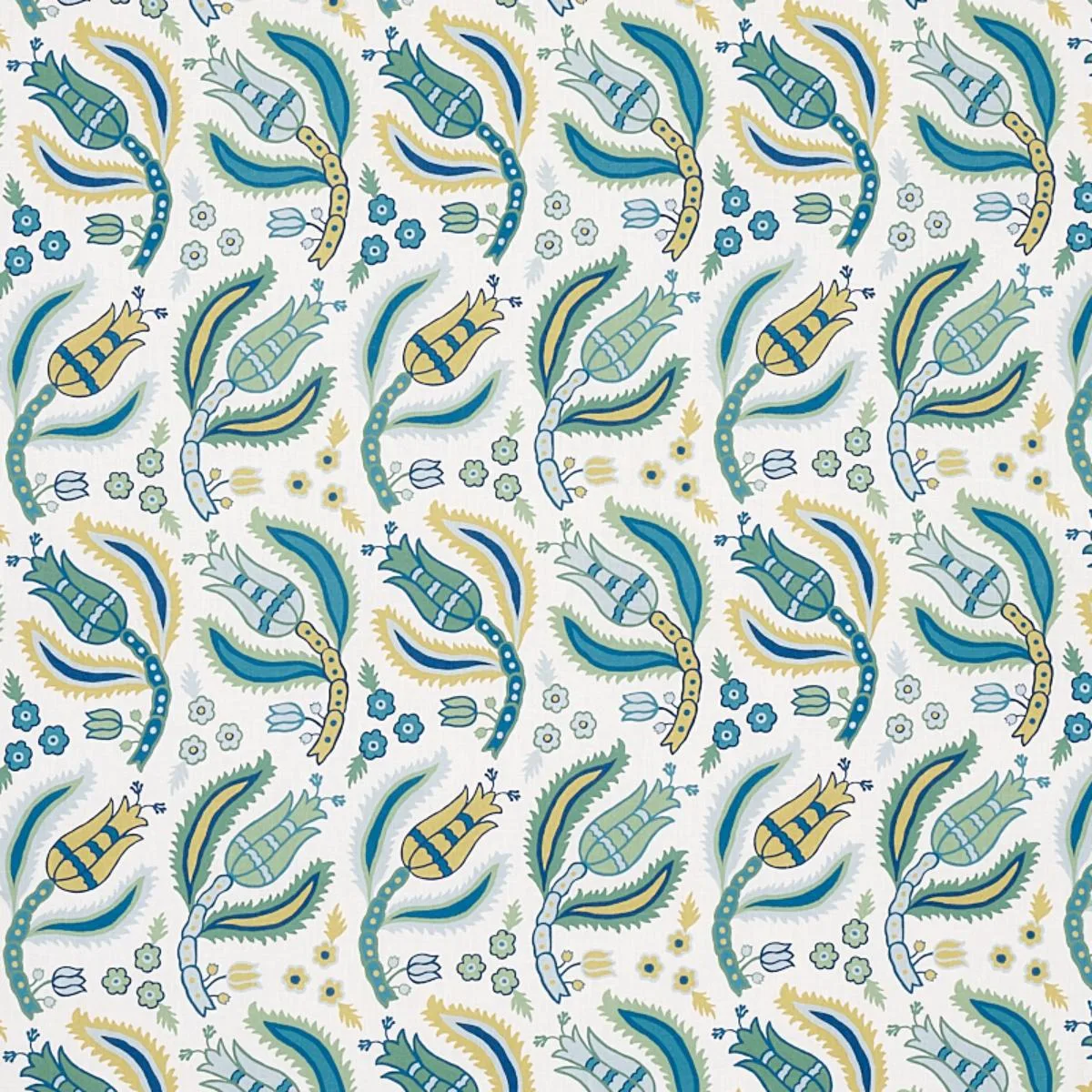Schumacher 179850 Malabar Vine Peacock fabric swatch