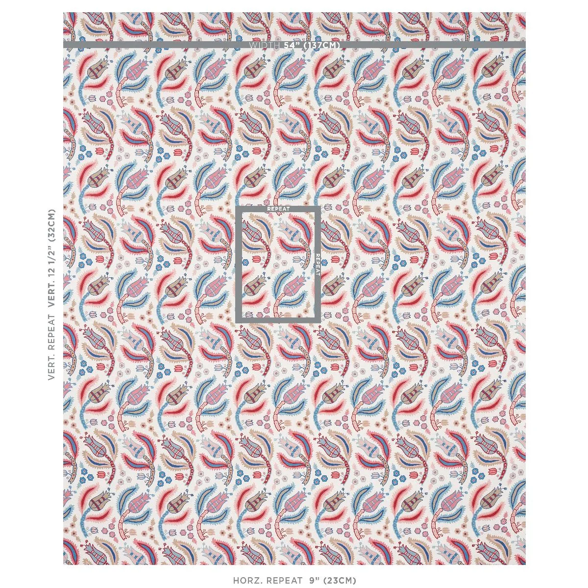 Schumacher 179851 Malabar Vine Sky & Rose fabric swatch