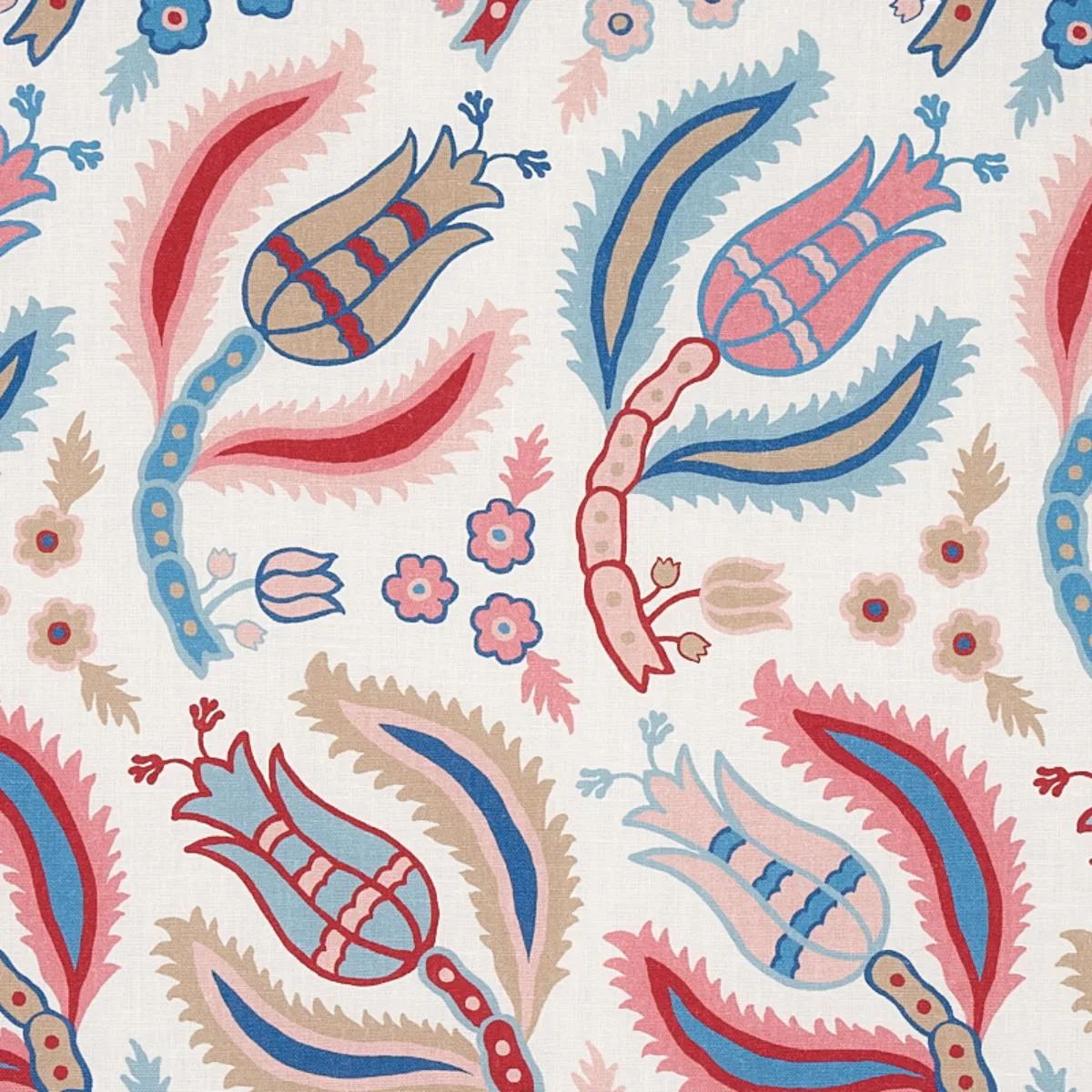 Schumacher 179851 Malabar Vine Sky & Rose fabric swatch
