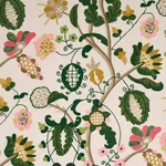 Schumacher 81511 Mandevilla Embroidery Pink & Green fabric swatch