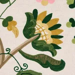 Schumacher 81511 Mandevilla Embroidery Pink & Green fabric swatch