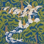 Schumacher 182341 Margaret Schloeman's Fox Chase Navy & Green fabric swatch