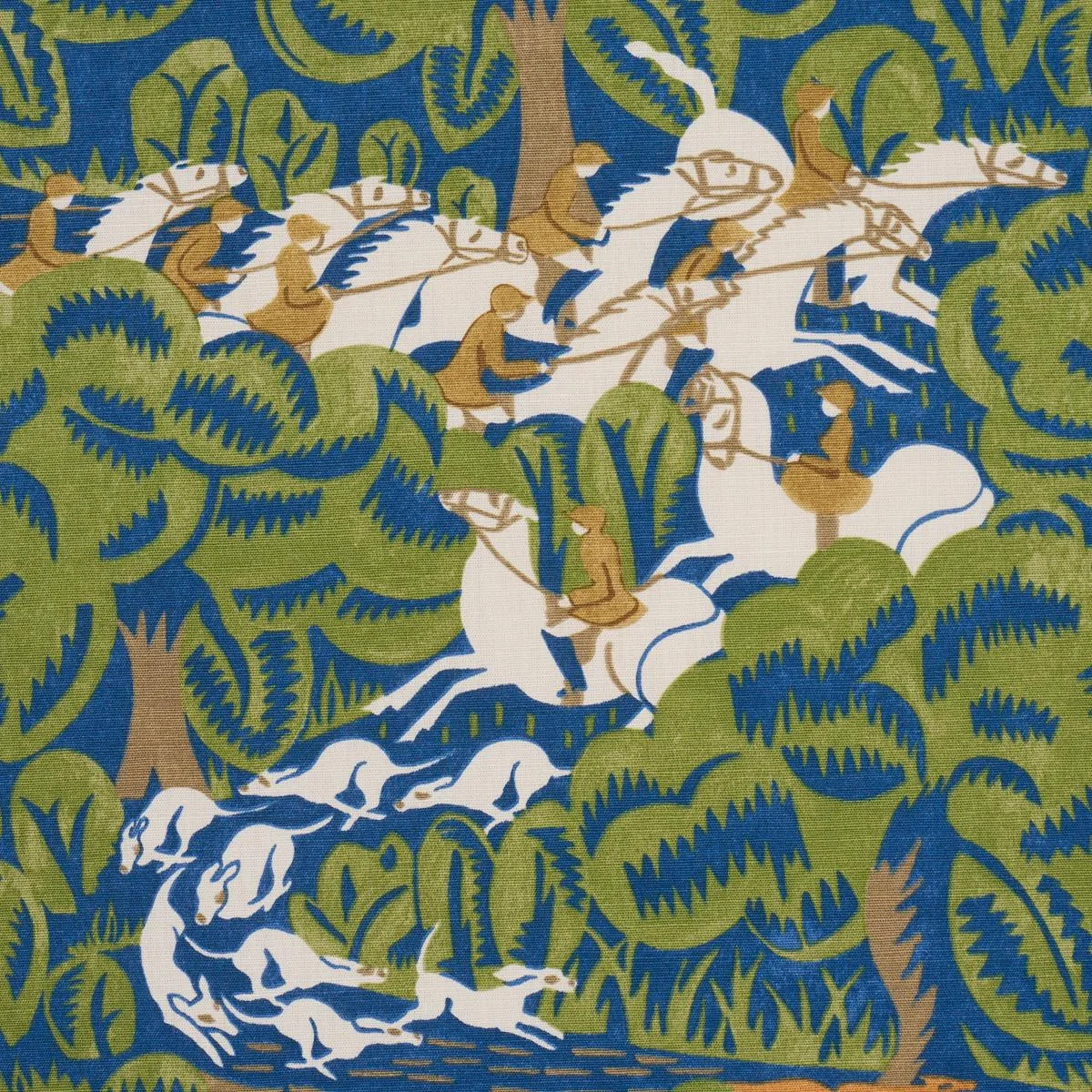 Schumacher 182341 Margaret Schloeman's Fox Chase Navy & Green fabric swatch