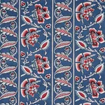 Schumacher 180530 Marielle Vine Denim & Red fabric swatch