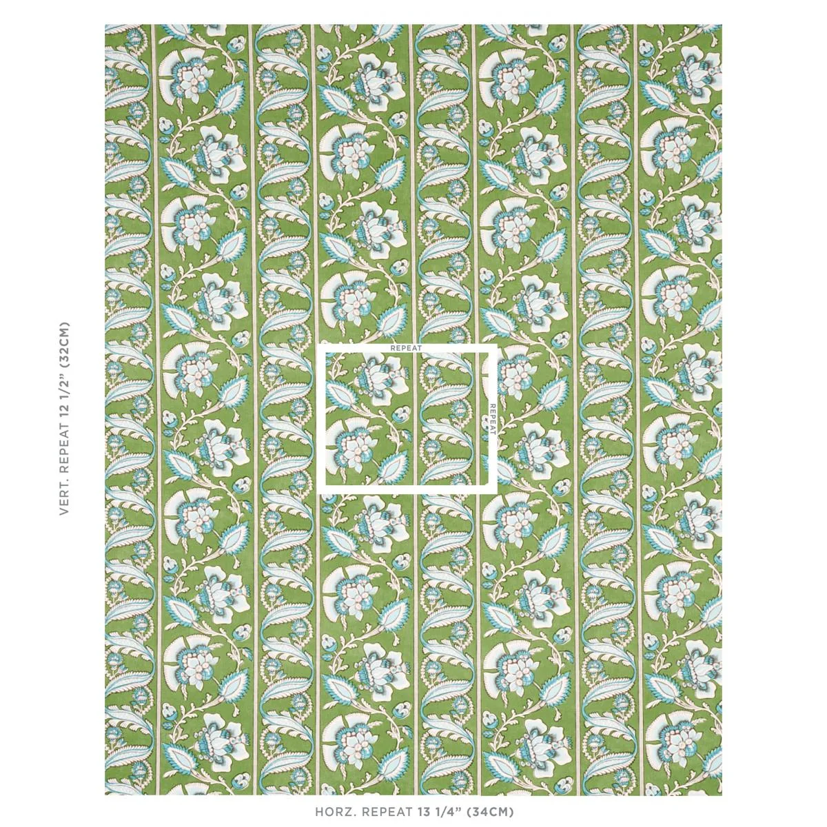 Schumacher 180531 Marielle Vine Green & Peacock fabric swatch