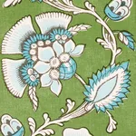 Schumacher 180531 Marielle Vine Green & Peacock fabric swatch