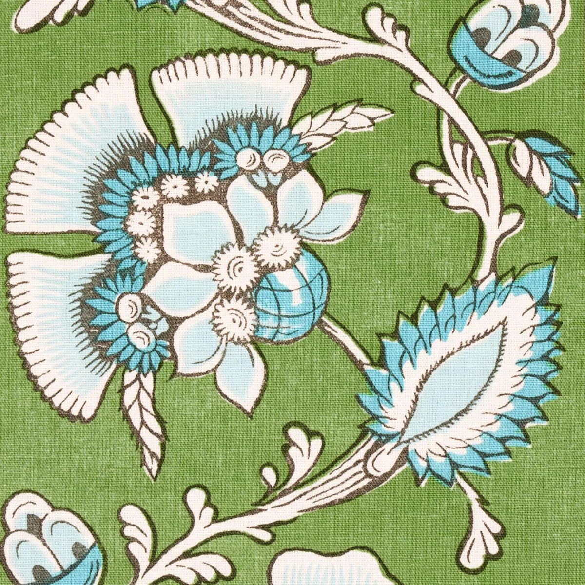 Schumacher 180531 Marielle Vine Green & Peacock fabric swatch