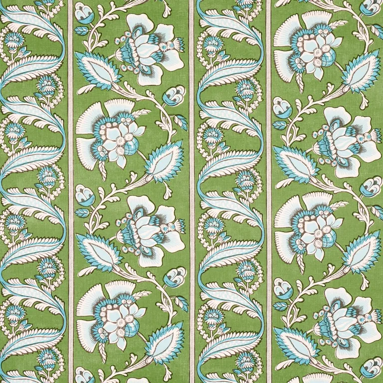 Schumacher 180531 Marielle Vine Green & Peacock fabric swatch