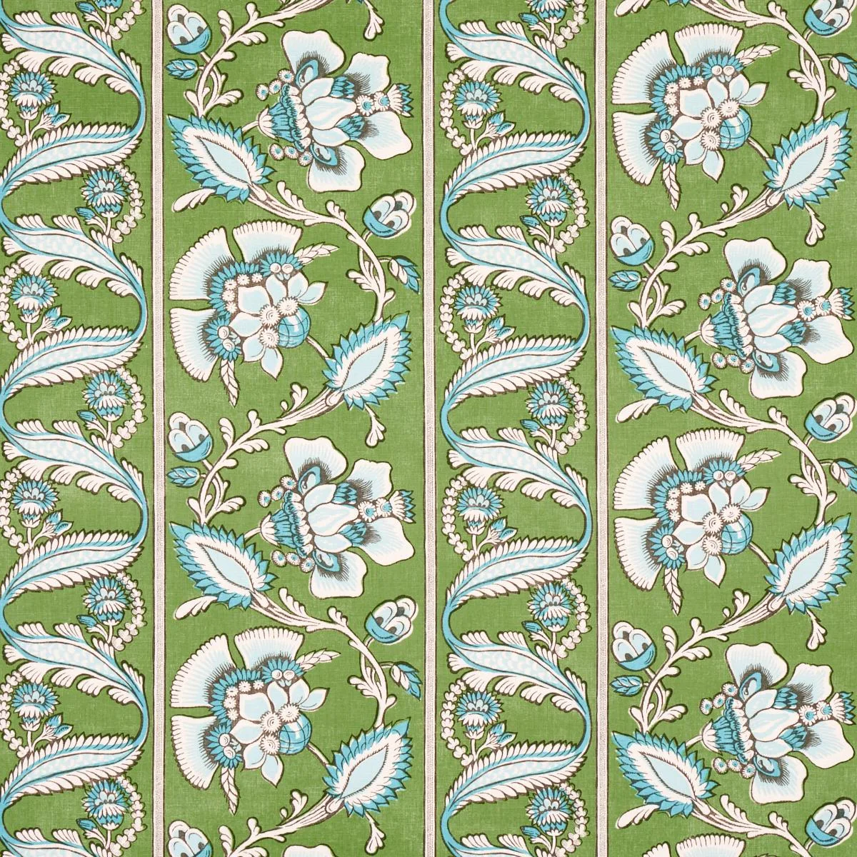 Schumacher 180531 Marielle Vine Green & Peacock fabric swatch