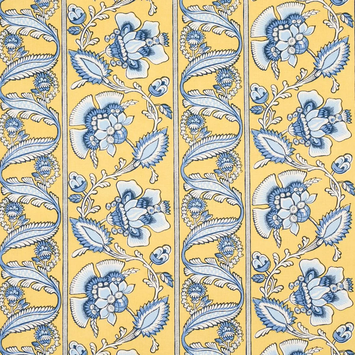 Schumacher 180532 Marielle Vine Yellow & Delft fabric swatch