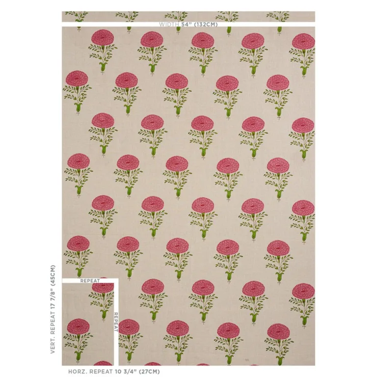 Schumacher 179321 Marigold Hand Block Print Pink fabric swatch