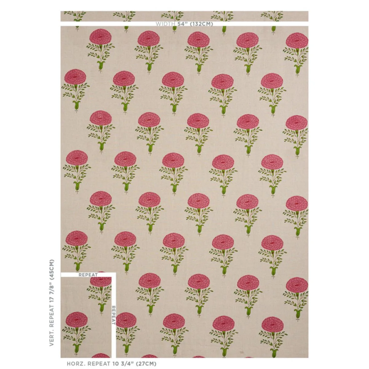 Schumacher 179321 Marigold Hand Block Print Pink fabric swatch