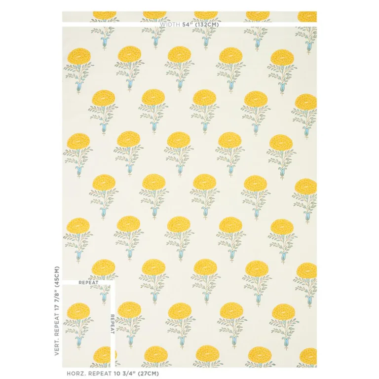 Schumacher 179320 Marigold Hand Block Print Yellow fabric swatch
