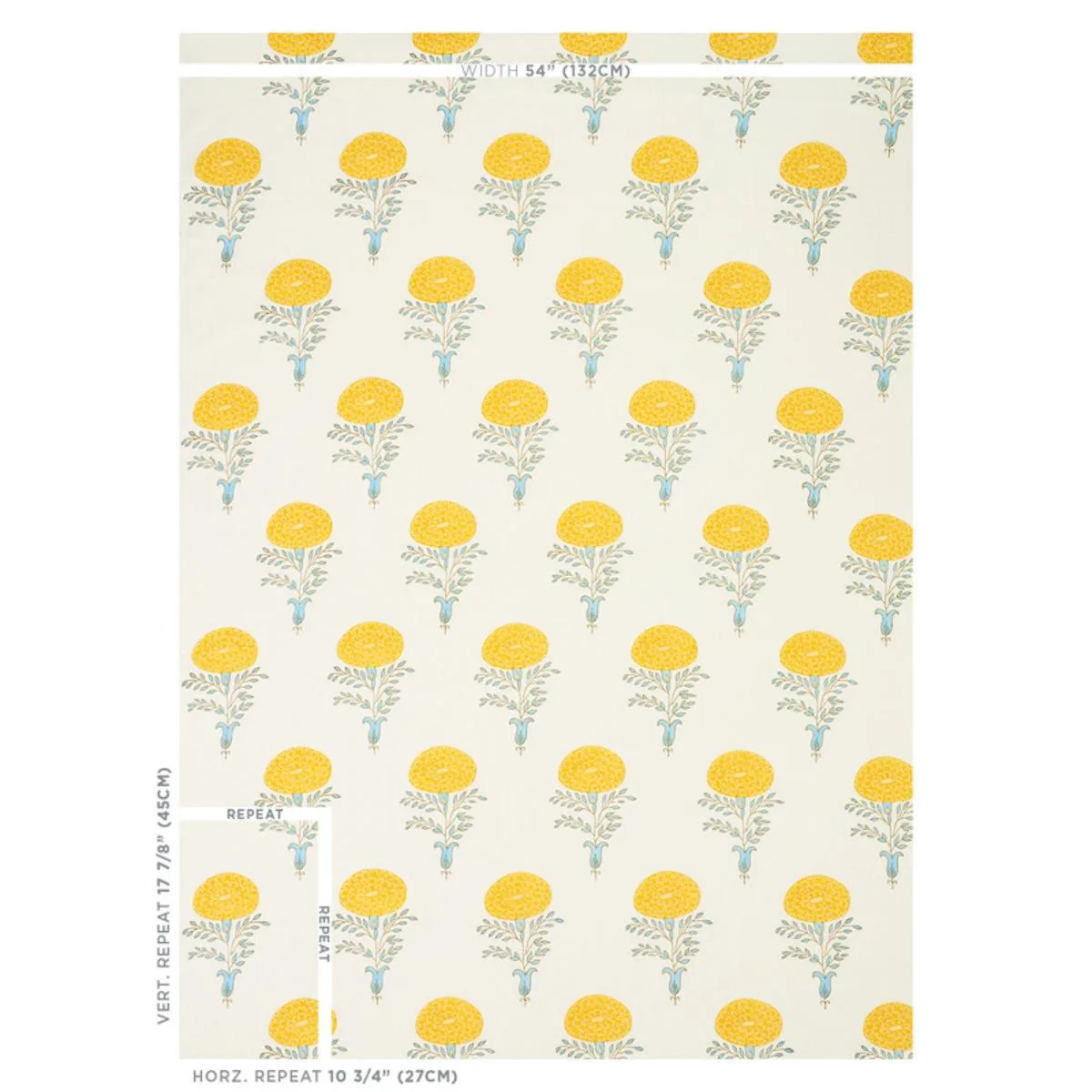 Schumacher 179320 Marigold Hand Block Print Yellow fabric swatch