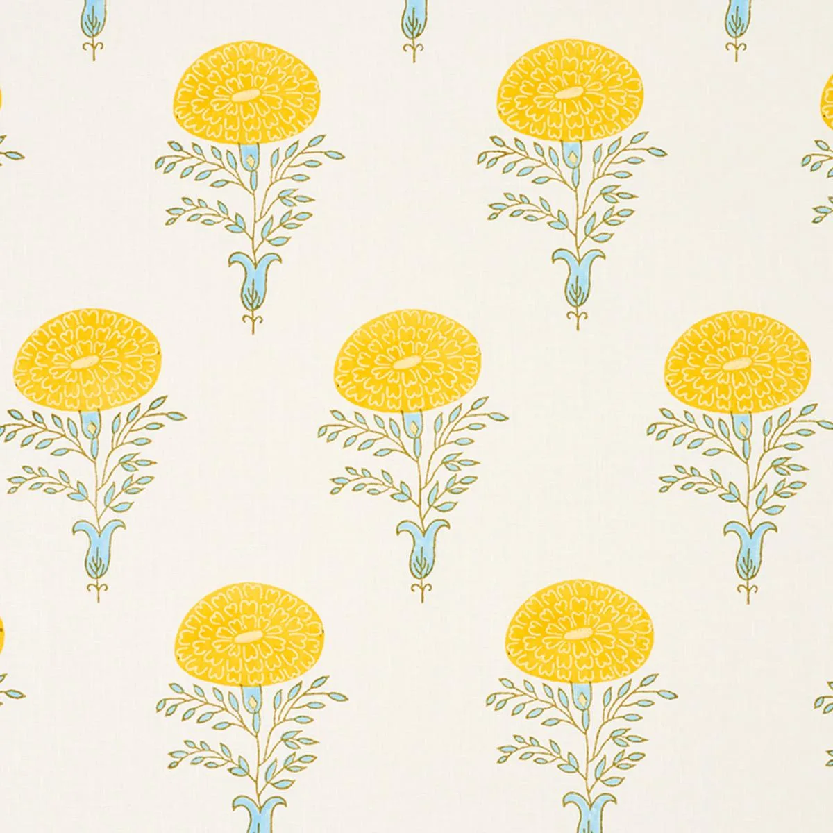 Schumacher 179320 Marigold Hand Block Print Yellow fabric swatch