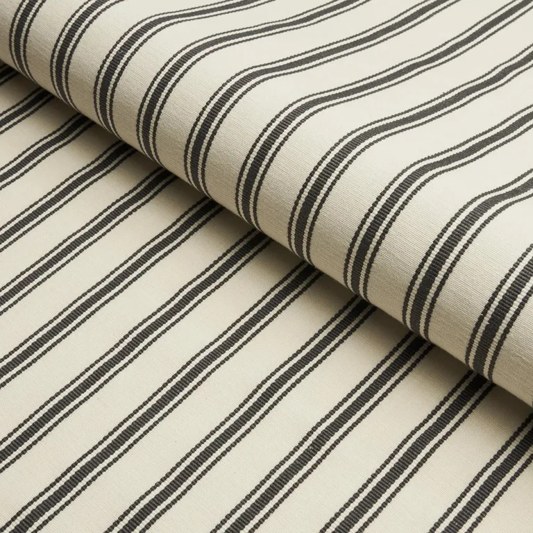 Schumacher 82201 Marquet Ticking Stripe Carbon fabric swatch