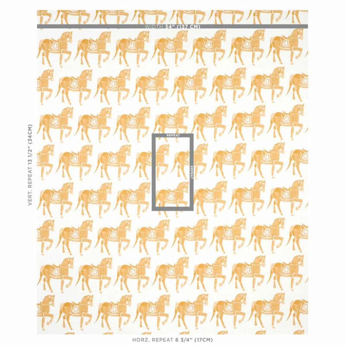 Schumacher 179131 Marwari Horse Mustard fabric swatch